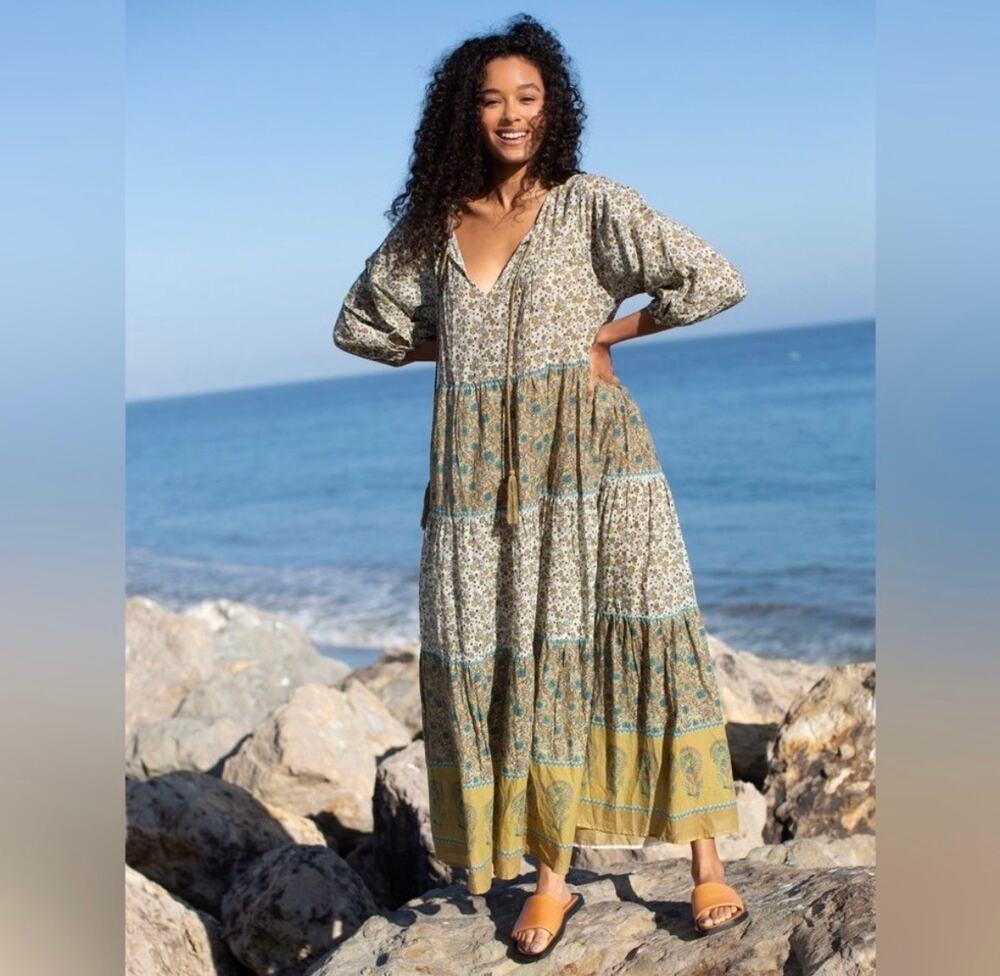 Natural Life Lulu Tiered boho print maxi dress size Large